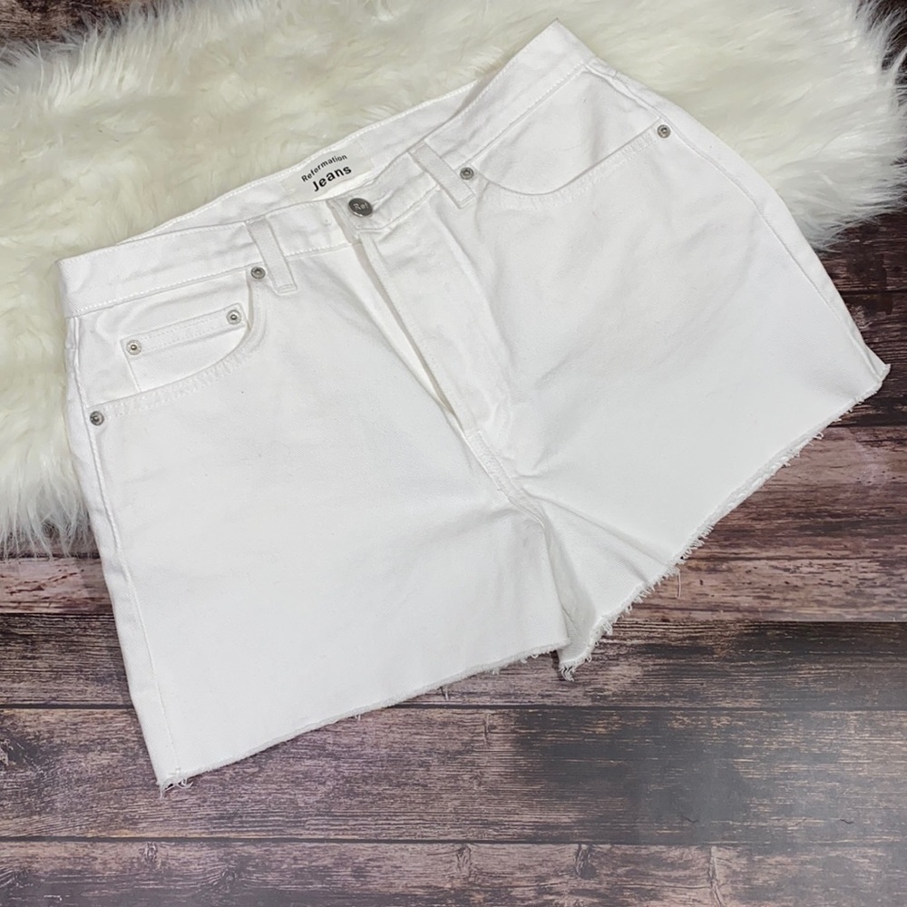 Reformation “ Dixie High Rise Jean Shorts”